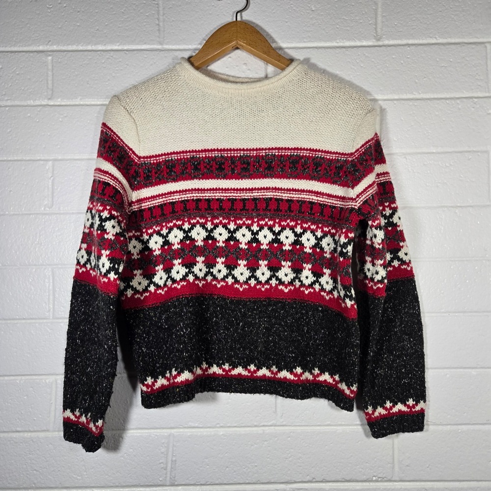 Red Fair Isle Roll Crew Neck Pullover Sweater Knit XL Ski Winter Cozy Festive
